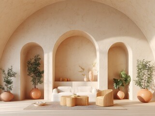 Beige arched alcove living room