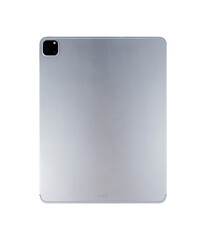 Back view of tablet PC isolated on transparent PNG.