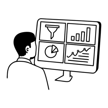 man analyzing data on computer screen clip art preview