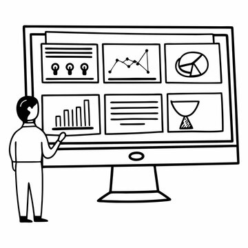 black and white monitor with charts clip art preview