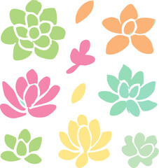 Colorful Stylized Floral and Leaf Elements Set with Hand-Drawn Aesthetic.