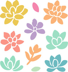 Colorful Hand-Drawn Floral Illustrations in Various Shapes and Pastel Hues.