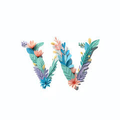 Fototapeta premium Vector art of letter w with pastel floral design isolated on white background