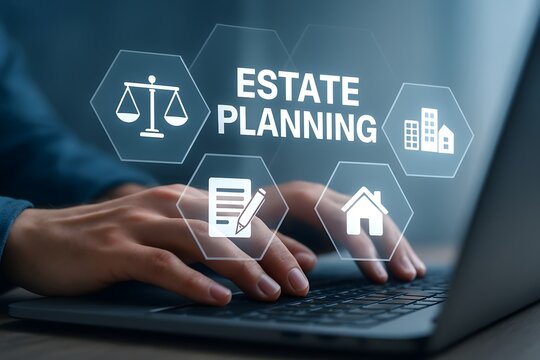 Digital estate planning concepts with hands typing on laptop