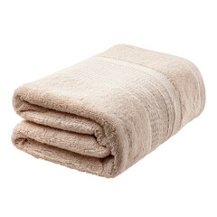 Experience plush comfort with this neatly folded, absorbent beige bath towel, ideal for elevating your daily self-care routine in bathrooms, spas, or as a versatile household linen.
