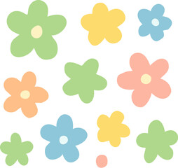 Pastel Flower Pattern: Cute Floral Design with Green Yellow Blue and Peach Blooms.