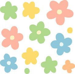 Pastel-Colored Hand-Drawn Floral Pattern with Rounded Petals and Soft Hues.