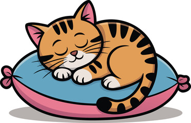 Whimsical illustration of a cat peacefully sleeping in a cozy artistic setting