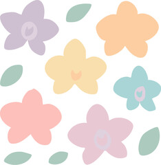 Charming collection of stylized pastel flowers and leaves with a simple hand-drawn aesthetic.