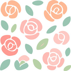 Pastel Roses and Leaves Pattern Soft Colors Floral Design Delicate Romantic Decorative.
