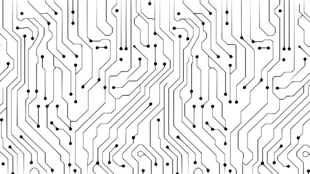 Abstract black and white circuit board technology background seamless pattern