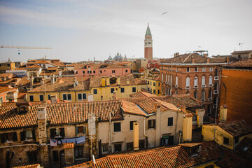 Panoramic view of the tiled roofs of Venice. Italy is typical
