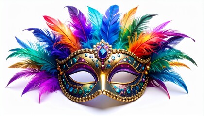 Colorful carnival mask adorned with vibrant feathers and jewels. Notting Hill Carnival
