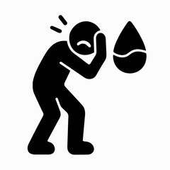 Solid black person holding head with droplet icon representing dehydration