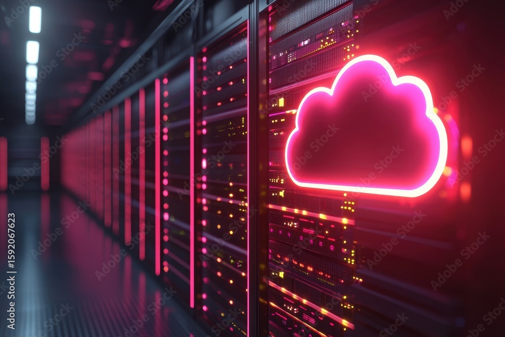 Aufkleber neon-lit cloud icon in a futuristic data center symbolizing cloud computing