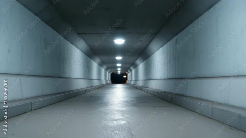 Poster a long, dark tunnel with a single light at the end. the tunnel is empty and the light is the only so