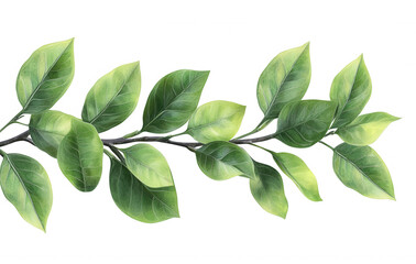 Fototapeta premium Lush green leaves adorn a branch artistry this watercolor in set against a transparent background, offering a touch of nature's painting,
