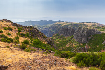 Summer impressive mountainous landscape featuring jagged rocky formations