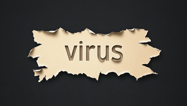 Ripped paper virus warning on dark background