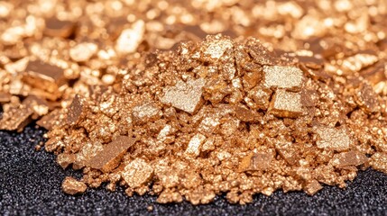 Golden Nuggets and Flakes on Dark Background