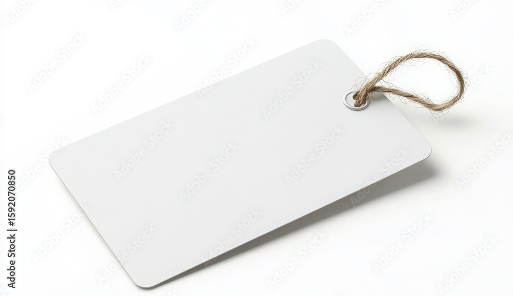 Poster blank label tag with twine string on a clean background for product display or crafting purposes
