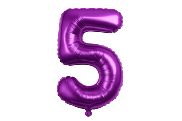 Shiny purple number five balloon floating on a transparent background, perfect for birthday or anniversary celebrations