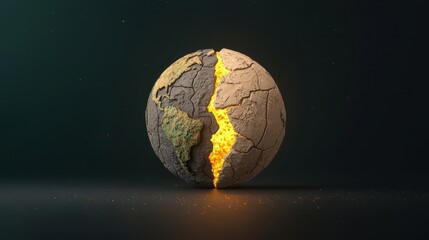 Cracked Earth Globe with Lava Visualization on Dark Background