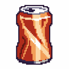 Pixel art soda can retro fizzy drink, aluminum beverage container, pop culture gaming icon, nostalgic refreshment design