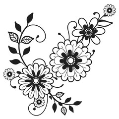 Obraz premium Elegant floral line art illustration with delicate botanical elements in a classic design style
