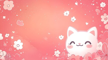 A kawaii pastel pink background with cute, minimalistic doodles.