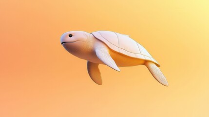 Cute Cartoon Sea Turtle Swimming in Warm Ocean Colors
