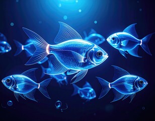 Fototapeta premium Schools of luminous fish in deep water