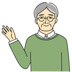 笑顔で案内しているシニア男性のイラスト