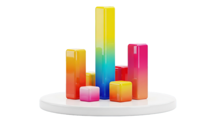 Vibrant 3D bar graph rendering with gradient colors on a round platform showcasing visual data.