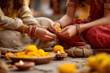  Indian-style Friendship Day celebration with traditional attire and decorative elements.
