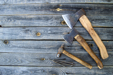 set of hand tools for woodworking. Top view