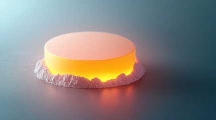 Round glowing object on textured surface with soft lighting