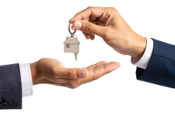 Real Estate Agent Handing Over Keys to New Homeowner, Isolated on Transparent Background