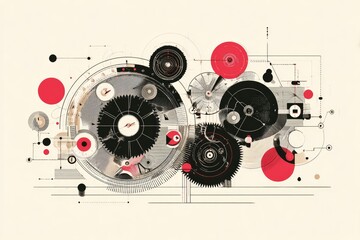 Obraz premium Abstract mechanical design with gears, circles, and lines