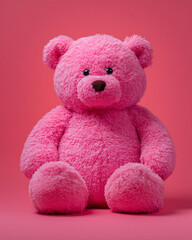 A cute pink teddy bear sitting alone on a white background, soft plush toy perfect for kids and gifts, cozy and adorable, symbol of comfort and childhood joy.
