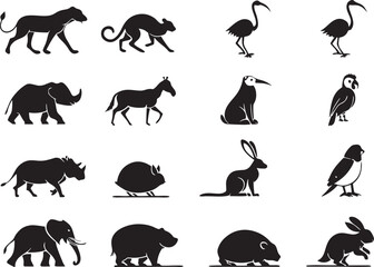 Naklejka premium Vector cartoon animals icon set with white background 