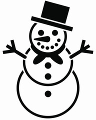 Classic black and white snowman illustration with top hat and bowtie
