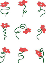 Playful Flower Illustrations in Minimalist Style for Graphic Designs