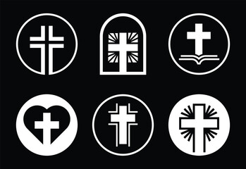 Collection of Christian Cross Symbols Representing Faith and Religion in Vector Format