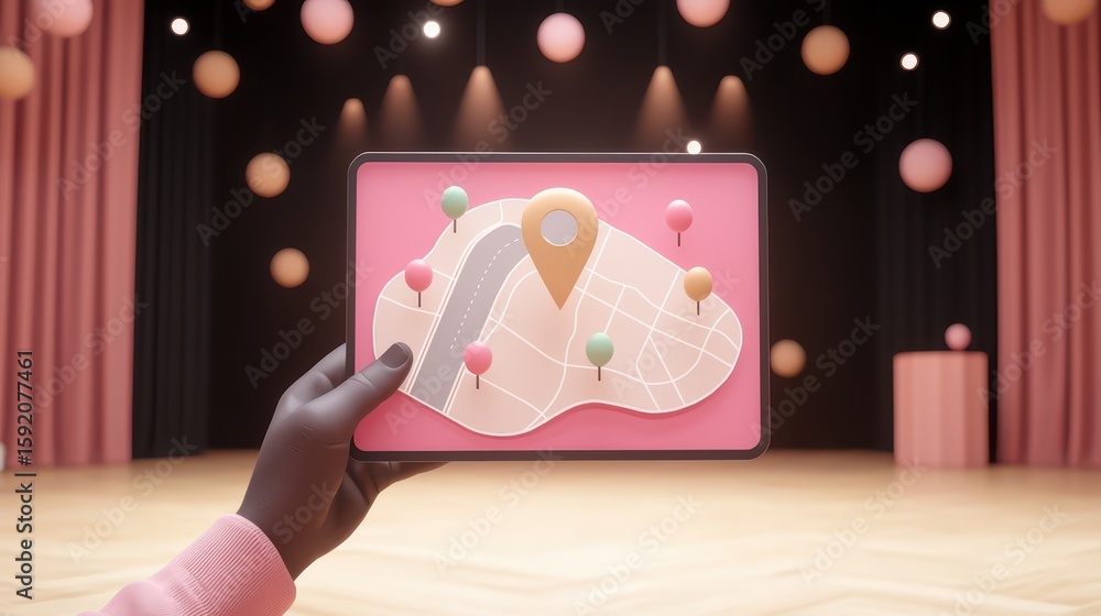 Aufkleber digital map display with location pin in artistic background