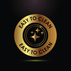 Elegant Golden Circle Badge with Sparkles Signifying Easy Cleaning and Maintenance