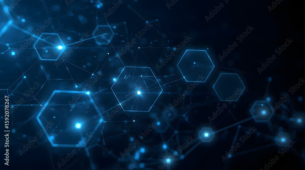 Wall mural abstract hexagonal digital technology background featuring interconnected glowing hexagons in a futu