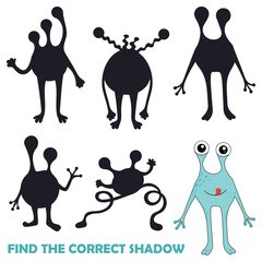 Find the correct shadow of monster. Education game for children to find matches. Cute vector illustration