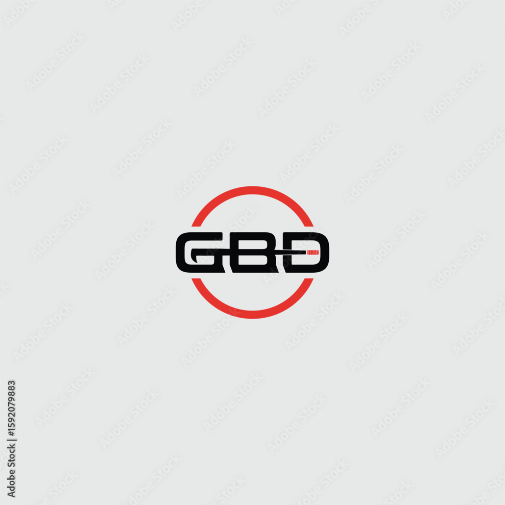 Poster abstract gbd initial logo design with red circle isolated on white background