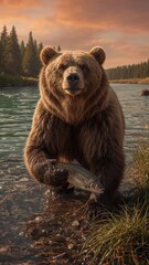 Obraz premium brown bear in the water